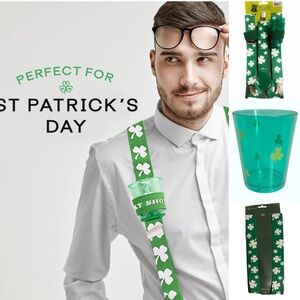 St Patrick’s Day Green White Shamrock Shot Glass Holder Suspenders Men Womens
